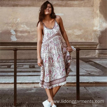 Floral Midi Spaghetti Strap Sling Dress Summer